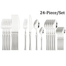 Axyaa 24-Piece Stainless Steel Cutlery Set: Black Silverware Flatware Fork Knife Spoon