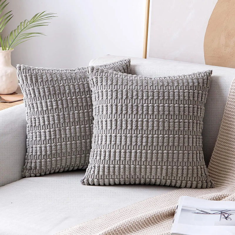Axyaa Tripe Stripe Corduroy Cushion Cover 18x18 Inch - Boho Chic Home Decor for Living Room