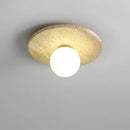 Axyaa Yellow Travertine Glass Stone LED Ceiling Lamp for Nordic Modern Indoor Lighting Decor.