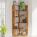 Axyaa 6 Tier Industrial Corner Bookcase, 64.96 Inch Tall Wood Grain Shelf
