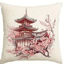 Pagoda Cherry Blossom Sun Pattern Cushion Cover for Sofa Bedroom Car by Axyaa
