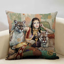 Axyaa Vintage African Indian Sexy Girl Women Oil Painting Cushion Cover