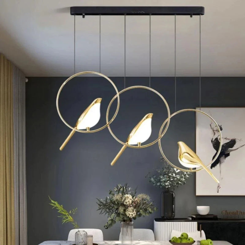 Axyaa Modern Gold Magpie LED Ceiling Chandelier, Dining Room Ring Light Pendant Lamp Decor
