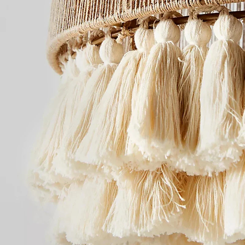 Axyaa Bohemian Macrame Pendant Light with Tassel Details