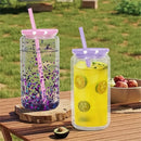 Axyaa 16oz Double Wall Snowglobe Mason Jar Cups with Straw - Set of 8
