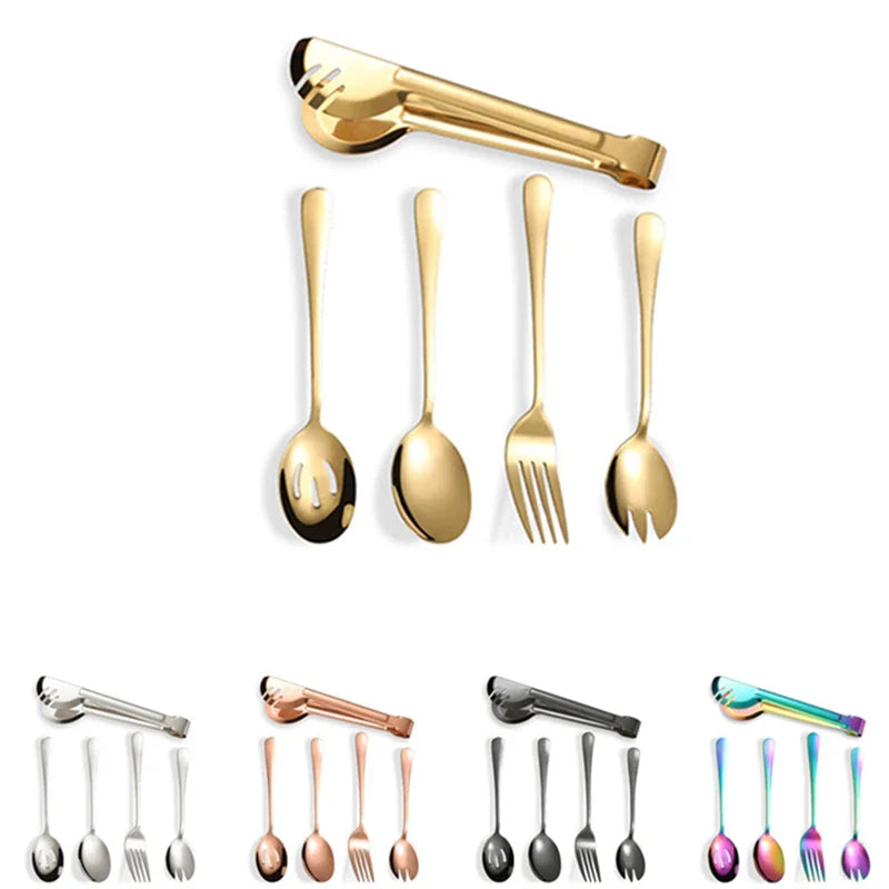 Axyaa Stainless Steel Kitchenware Set: Tongs, Fork, Cake Shovel, & More