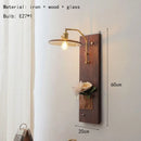 Axyaa Wood Wall Light Amber Glass Sconce E27 Gold Metal Brilliance