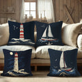 Nautical Coastal Velvet Pillow Covers Set - Lighthouse, Sailboat & Ocean Wave Designs