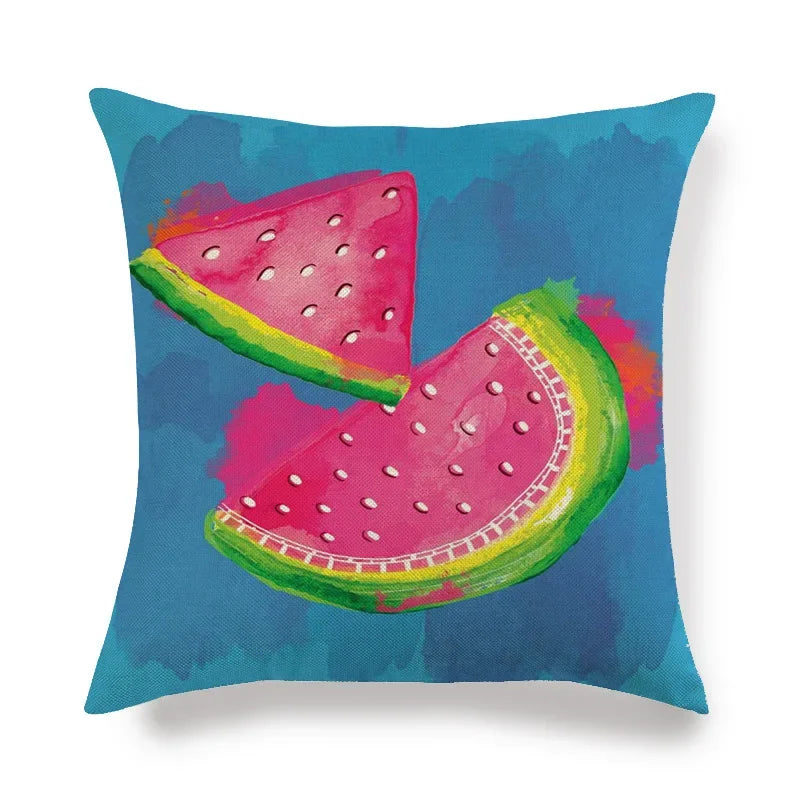 Axyaa Watermelon Pineapple Banana Printed Linen Cushion Cover for Sofa Couch 45X45CM