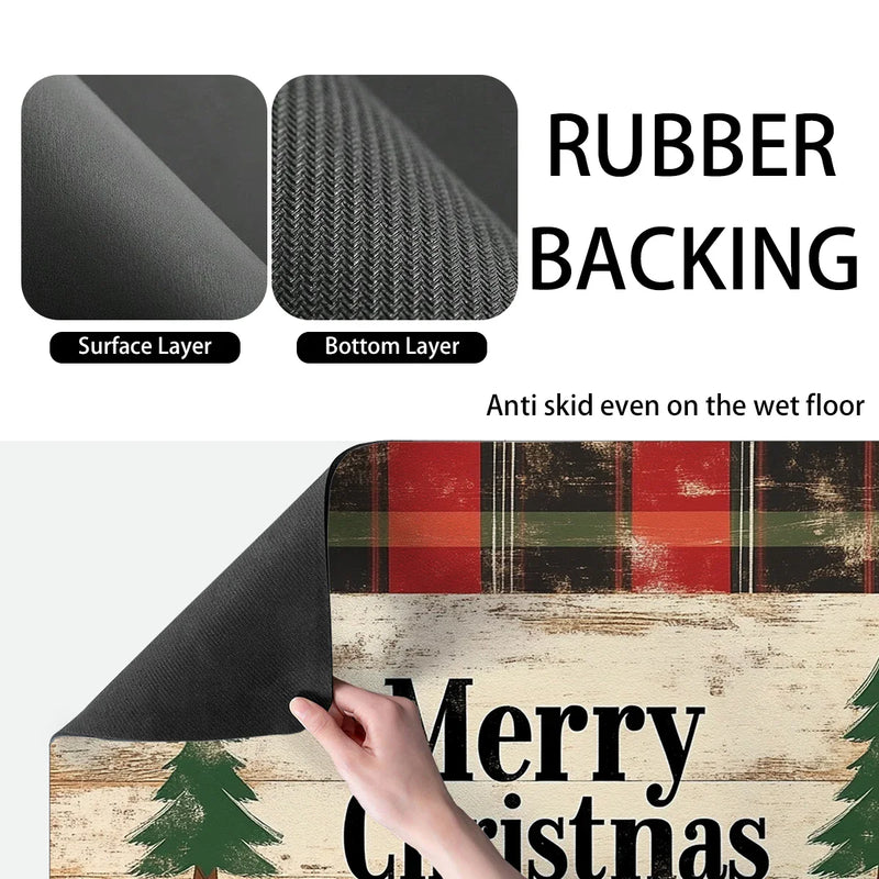 Axyaa Christmas Plaid Kitchen Antiskid Drying Mat | Quick Dry Bathroom Drain Pad