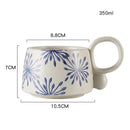 Axyaa 12oz Blue and White Ceramic Coffee Mug - Handmade Stoneware Cup