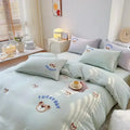 Axyaa Cute Bear & Sheep Embroidery Bedding Set | Soft Skin-Friendly Duvet Cover Set