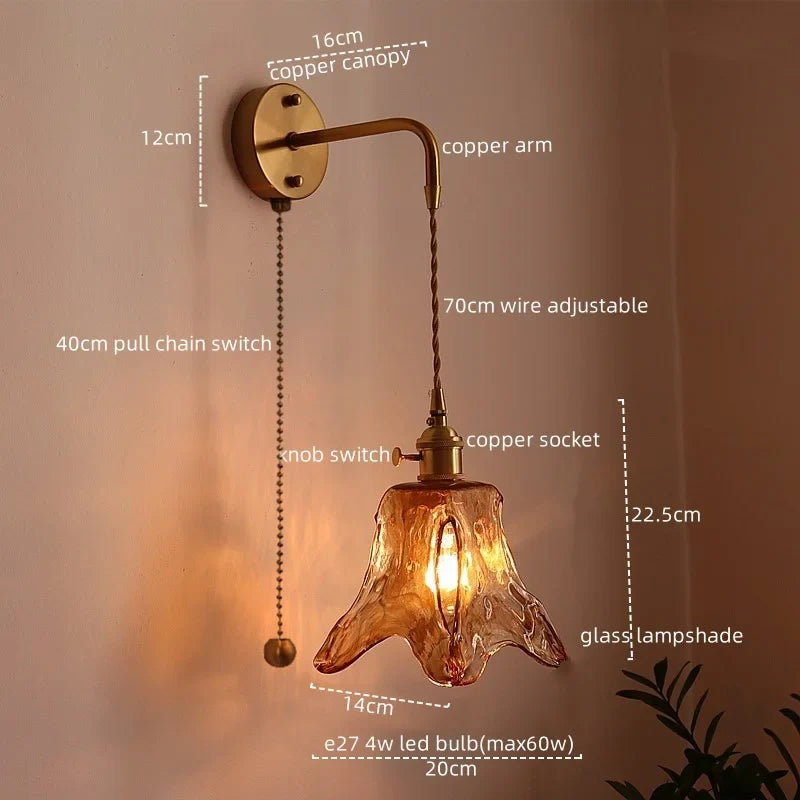Axyaa Nordic Amber Glass LED Wall Lamp for Living Room and Bathroom