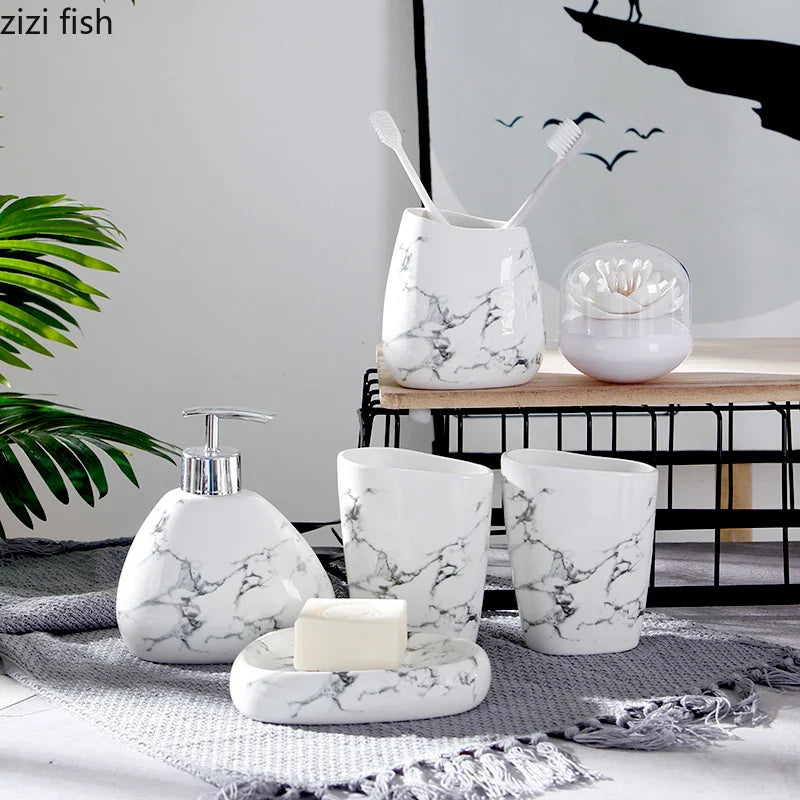 Axya Gold Marble Ceramic Bathroom Set - 7pcs
