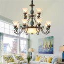 Axyaa Vintage Ceramic Chandelier with Metal Iron Arm & Glass Lampshade