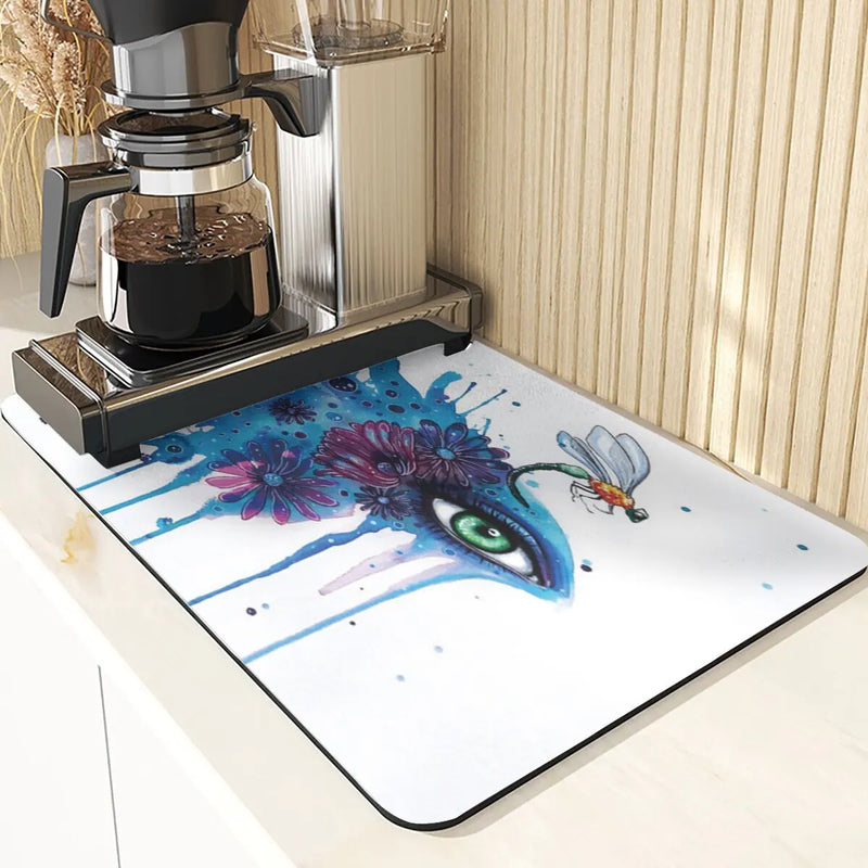 Eye Print Watercolor Style Absorbent Drying Mat & Coasters Set by Axyaa
