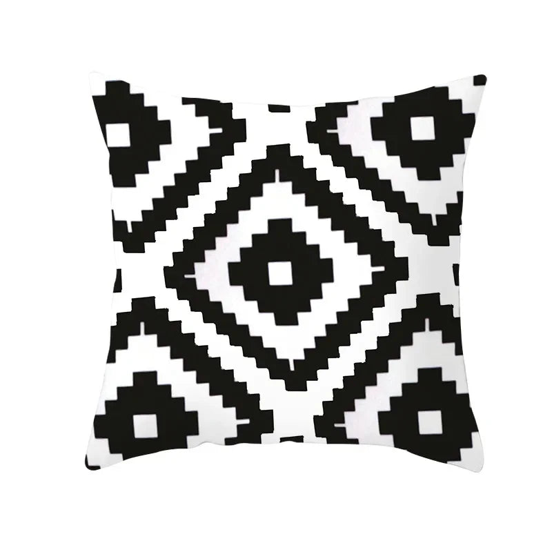 Axyaa Black & White Plaid Wave Stripe Checkerboard Print Throw Pillow Case
