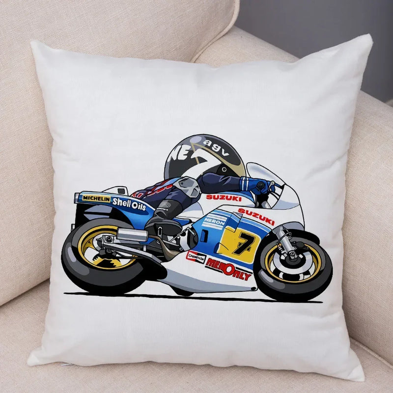 Axyaa Cartoon Sport Motorcycle Cushion Cover - Super Soft Plush Pillow Case