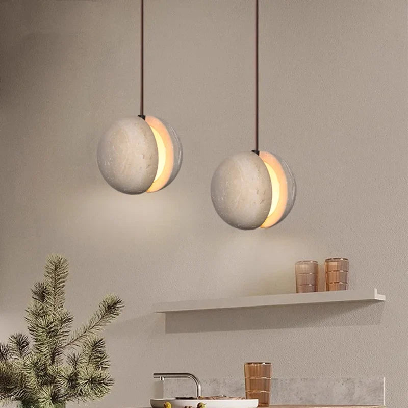 Axyaa Travertine LED Pendant Lights Natural Stone Hanging Lamp