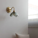 Axyaa Glass Brass LED Wall Light with Clear Flower Shade - White Luxury Room Decor