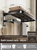 Axyaa Space Aluminum Towel Rack: Upgraded & Thickened, Wall-Mounted Bathroom Storage, Grey/Black 50-60CM