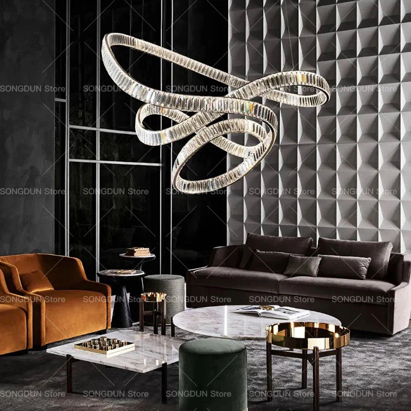 Axyaa Crystal Chandelier: Luxury Designer Light for Living Room, Stairwell & Restaurant