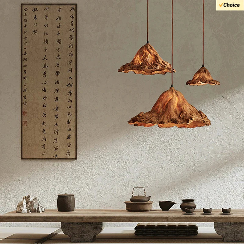 Axya Lotus Leaf Pendant Lights: Retro LED Hanging Lamp for Home Decor