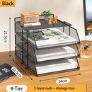 Axyaa Stackable Desk Organizer for Office - Black, 4-Tier Tray for Paper and Accessories
