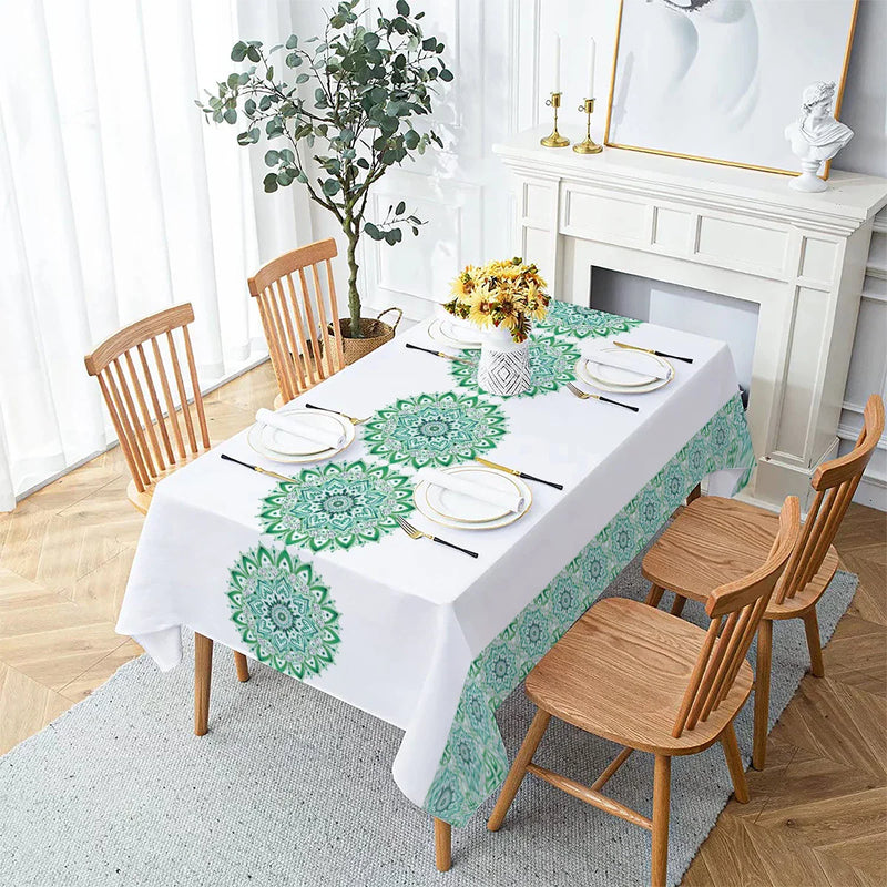 Axyaa Flowers Mandala Vine Waterproof Printed Tablecloth