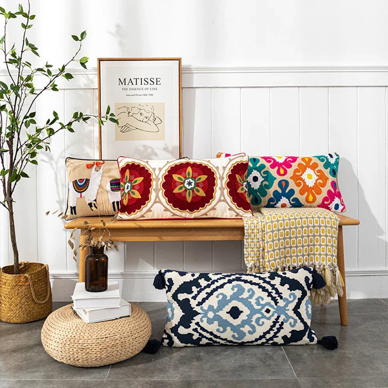 Axyaa Bohemian Embroidered Cushion Covers for Home Decoration