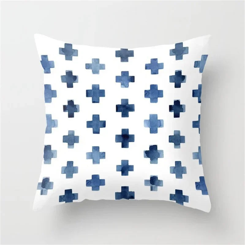 Geometric Blue Ink Flower Pillowcase for Stylish Home Decor by Axyaa