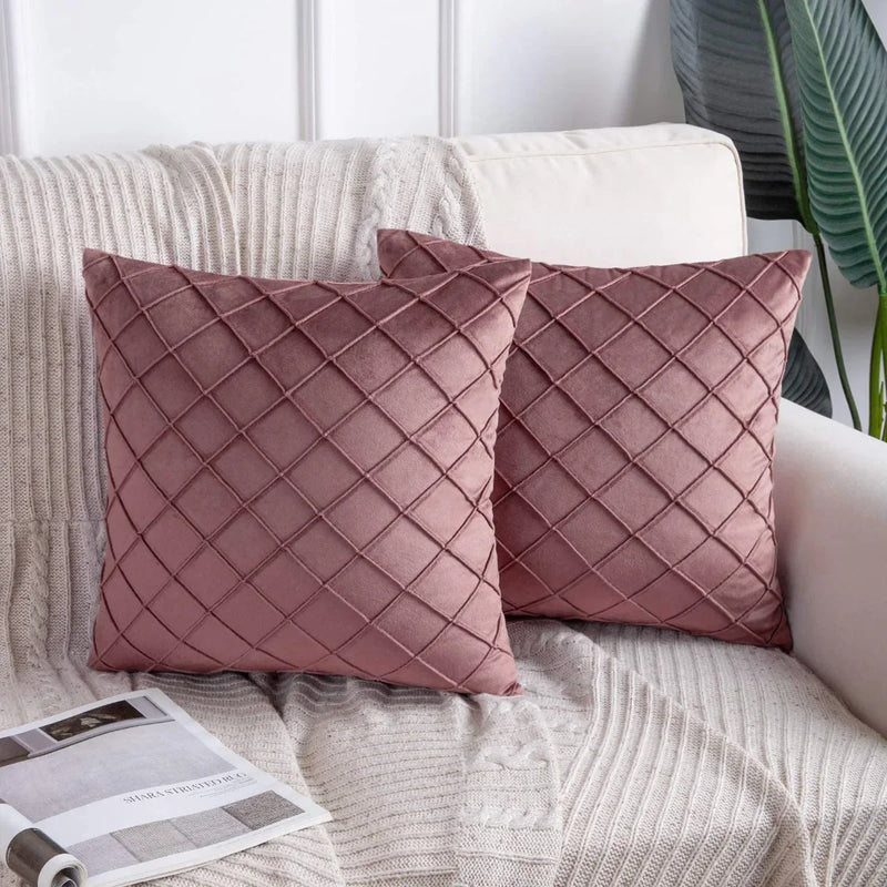 Axyaa Velvet Diamond Check Pattern Throw Pillowcase for Stylish Home Decor