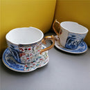 Axya Chinese Style Teacup Set Blue White Porcelain Mug Saucer Gift Box