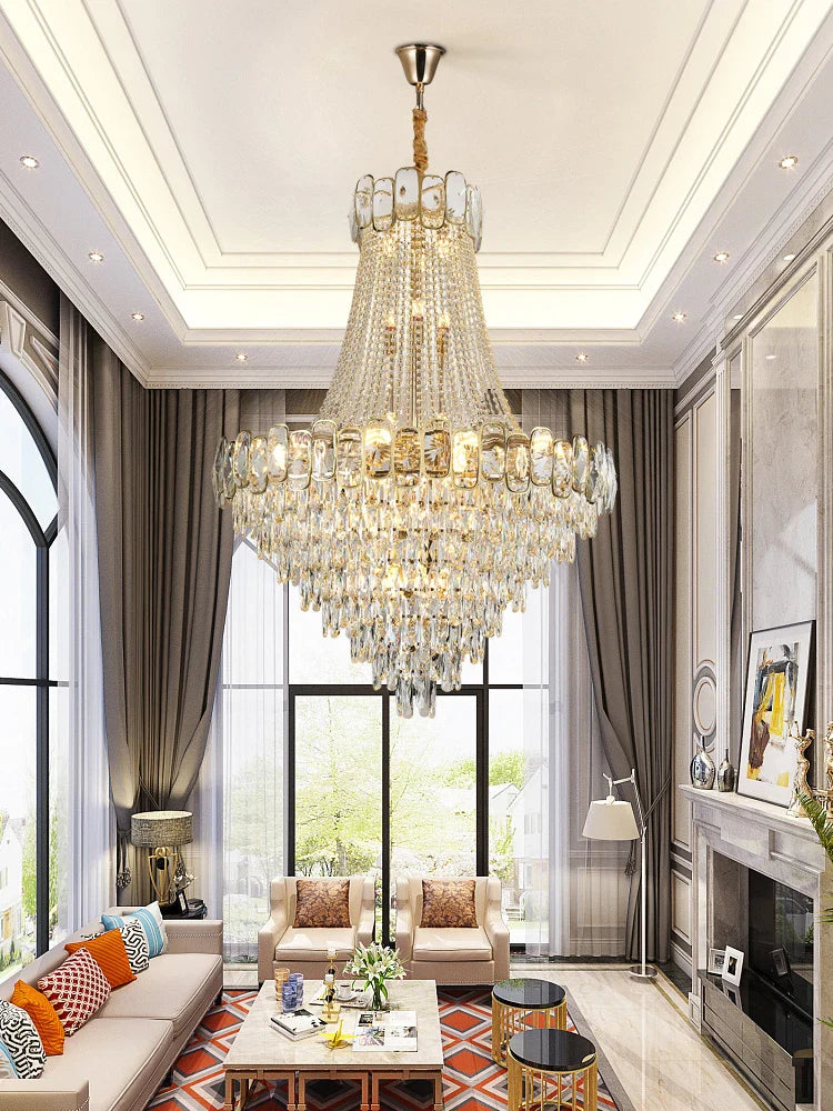 Axyaa Luxe LED Crystal Chandelier for Elegant Living Room Lighting