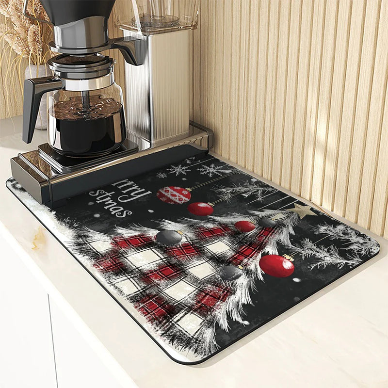 Axyaa Christmas Tree Fir Absorbent Draining Mat for Quick Drying in Kitchen and Bathroom