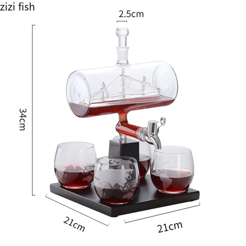 Axya Sailboat Glass Decanter Whisky Bottle Set Barware Wine Dispenser Kitchen Bar Tools