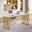 Axyaa Executive Desk with Gold Metal Legs, 70.9" Wooden Computer Workstation