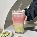 Axyaa 450ml Glass Tumbler with Straw and Lid - Transparent Bubble Tea Cup
