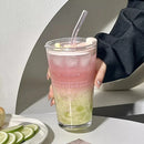 Axyaa Glass Tumbler 450ml with Straw, Lid, Transparent Design - Bubble Tea Cup