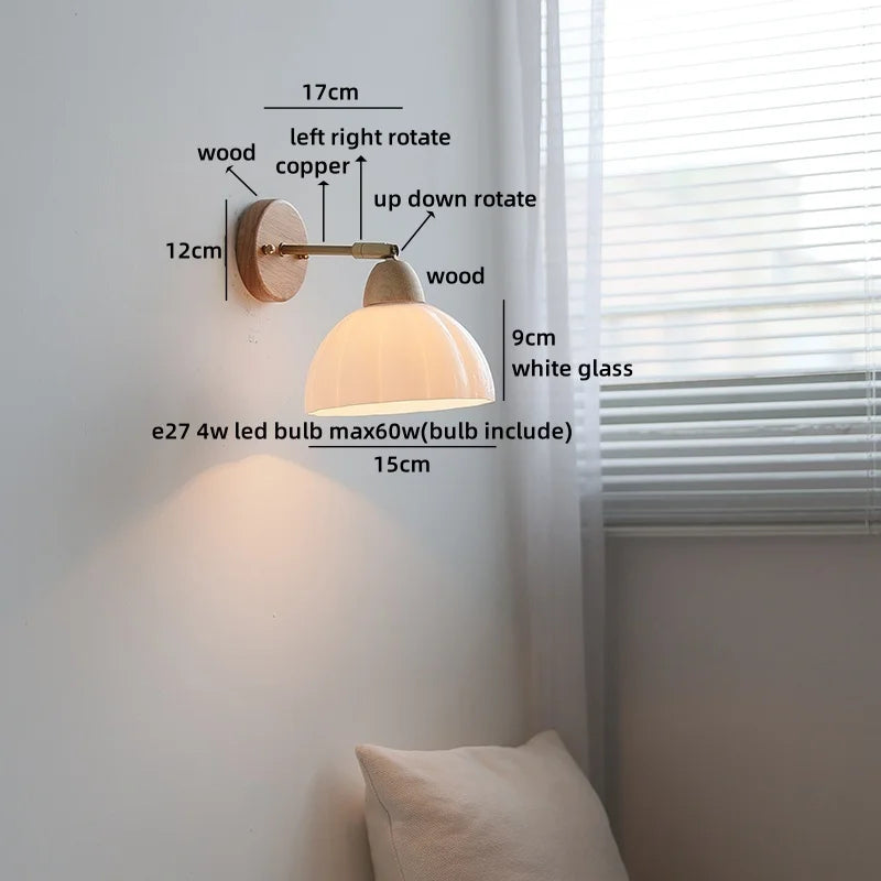 Axyaa White Ceramic LED Wall Sconce – Wooden Socket Stair Wall Light