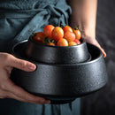 Axya Black Ceramic Tableware Set: Noodle Bowl, Soup Bowl, Salad Bowl, Plate, Steak Plate, Veggie Plate