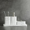 Axya Marble Resin Bathroom Set: Dispenser, Cup, Box, Tray.