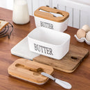 Axyaa Ceramic Butter Box with Knife - Rectangular Sealed Cheese Container