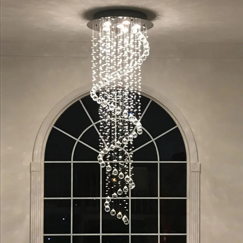 Axyaa Crystal Spiral Chandelier LED Lighting for Living Room Bedroom Hotel Hall