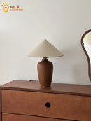 Axyaa Walnut Linen Table Lamp LED E27 Bedroom Bedside Minimalist Design