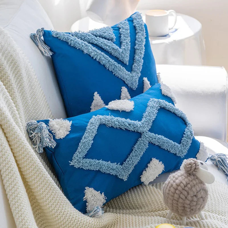 Navy Blue Cotton Throw Pillow Case 30x50/45x45cm - Axyaa Home Decor