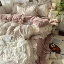 Axyaa Princess Floral Ruffles Bedding Set with Soft Duvet Cover, Bed Sheet, Pillowcases