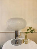 Axyaa Zen Japanese Table Lamp: Chrome Metal Body, White Glass Shade