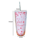 Axyaa Cherry Blossom Straw Water Bottle: Double Layer, Large Capacity Tumbler Cup