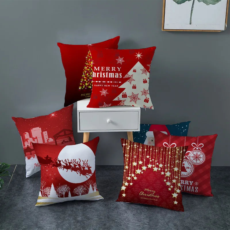 Axyaa Christmas Gift Pillowcase Red Print Cushion Cover for Home Sofa